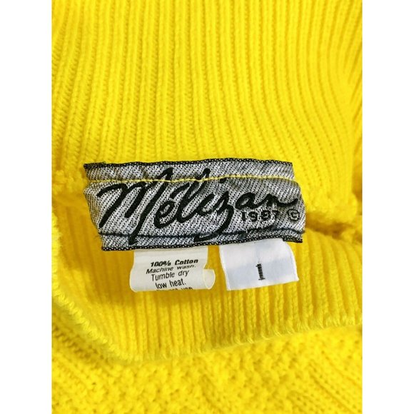 Vintage Turtle Neck Susan Melizan Lemon Yellow Sweater 100% Cotton Knit Large - Picture 3 of 5